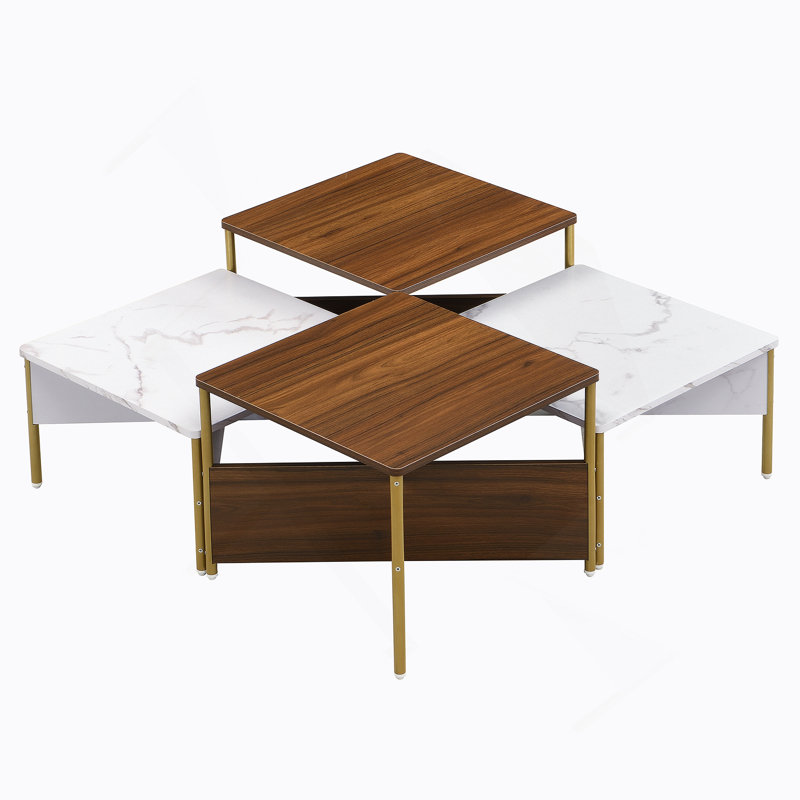 Ensemble de quatre tables gigognes polyvalentes et modernes, de forme ajustable, idéales pour divers agencements et fonctions de salon