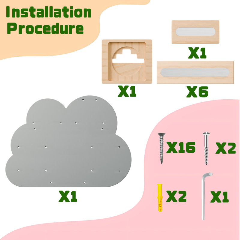Cloud Tonie Shelf for Toniebox Storage - Unique Floating Magnetic Wall Shelf for 16-26 Tonie Figures,Grey Beech Wood Display Tonie Shelf for Children Kids, Nursery Room