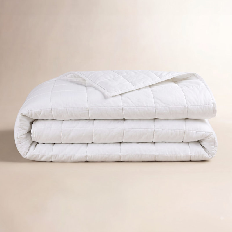 French Linen Box Stitch Quilt, White, Queen Quilt