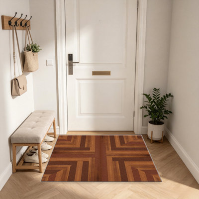 Tapis rouille chaud à motif de volutes courbé de 1 pièce, élégant tapis décoratif polyvalent, facile à nettoyer et à entretenir, meuble idéal pour la chambre à coucher, le salon, le couloir, l'entrée, le dortoir et le bureau afin de rafraîchir l'ambiance intérieure de votre maison