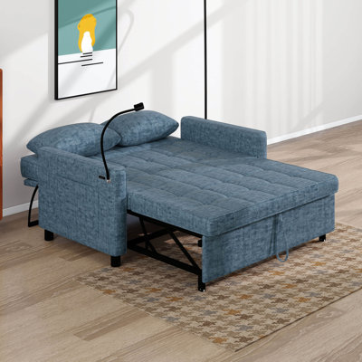 Canapé-lit convertible de 56,9 po, canapé-lit coulissant avec coussin de dossier réversible, poches latérales, deux ports USB et un support pour téléphone