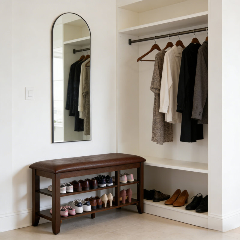 Adjustable Two-Tier Shoe Storage Bench, 16.5" H x 39.6" W x 12" D
