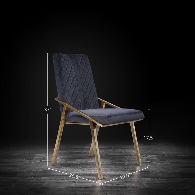 Chaise d'appoint Ingleside, Acier inoxydable doré champagne brossé, Noir