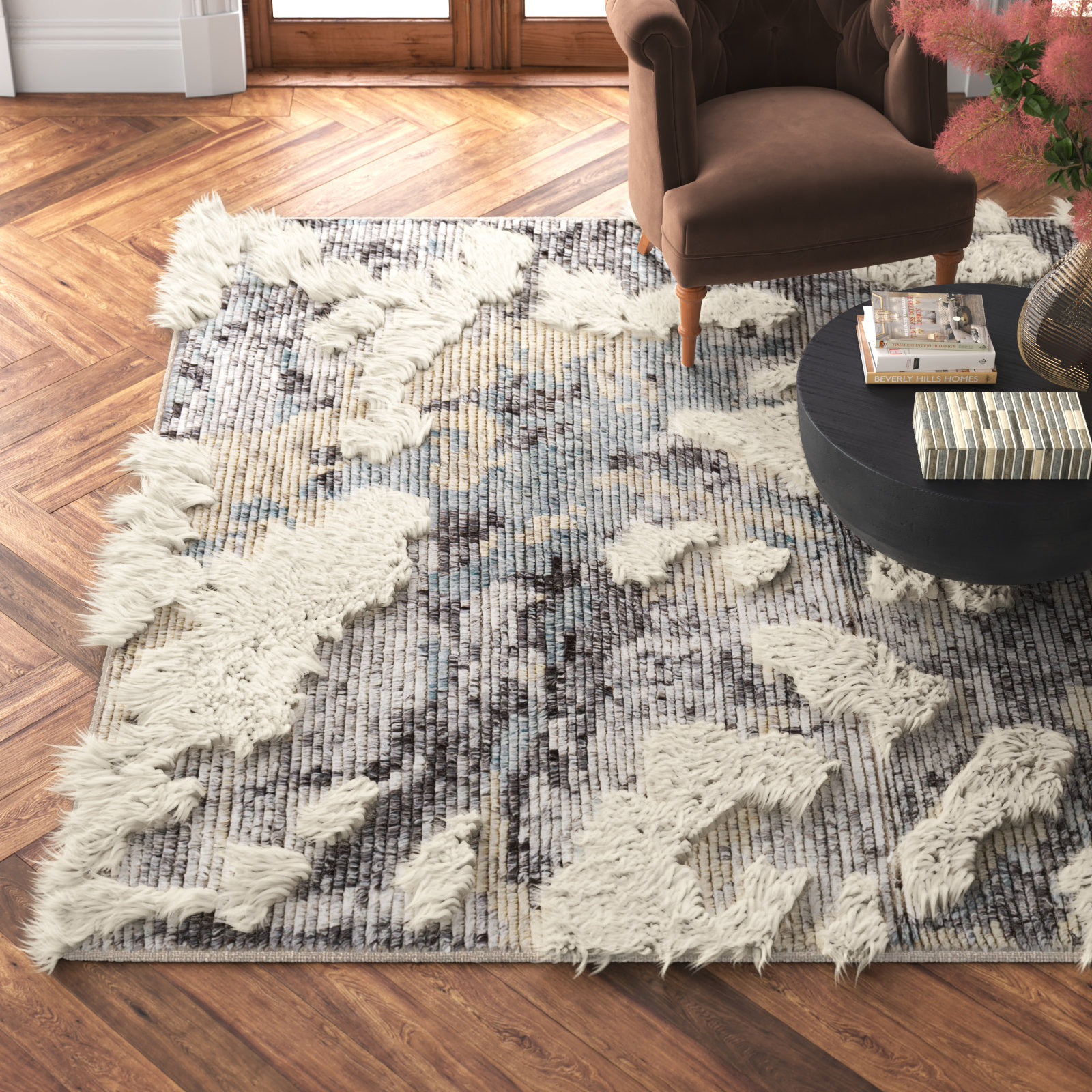 Arcus Cream Hand-Knotted Abstract Rug, Rectangle 8'10" x 12'