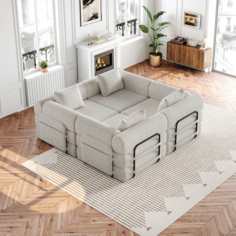 Canapé convertible, canapé 4 places avec poches de rangement latérales pour le salon, la chambre à coucher, Gray