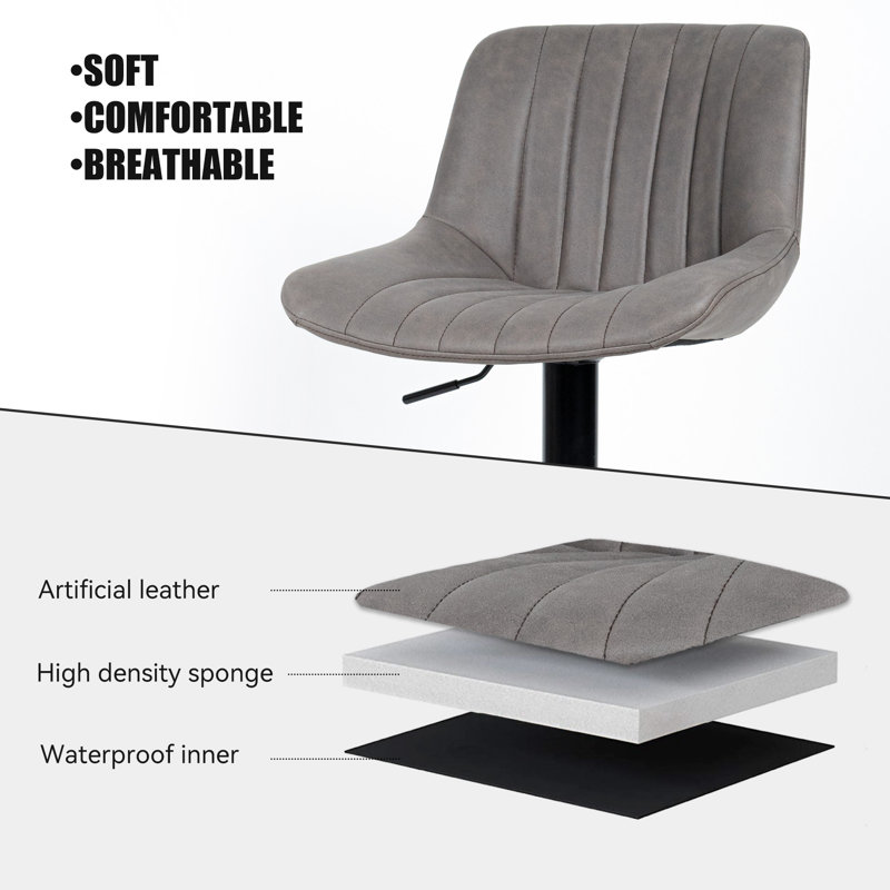 Nalupatio Swivel Upholstered Adjustable Height Counter Stool with Metal Frame, Dark Gray Fabric / Black Frame