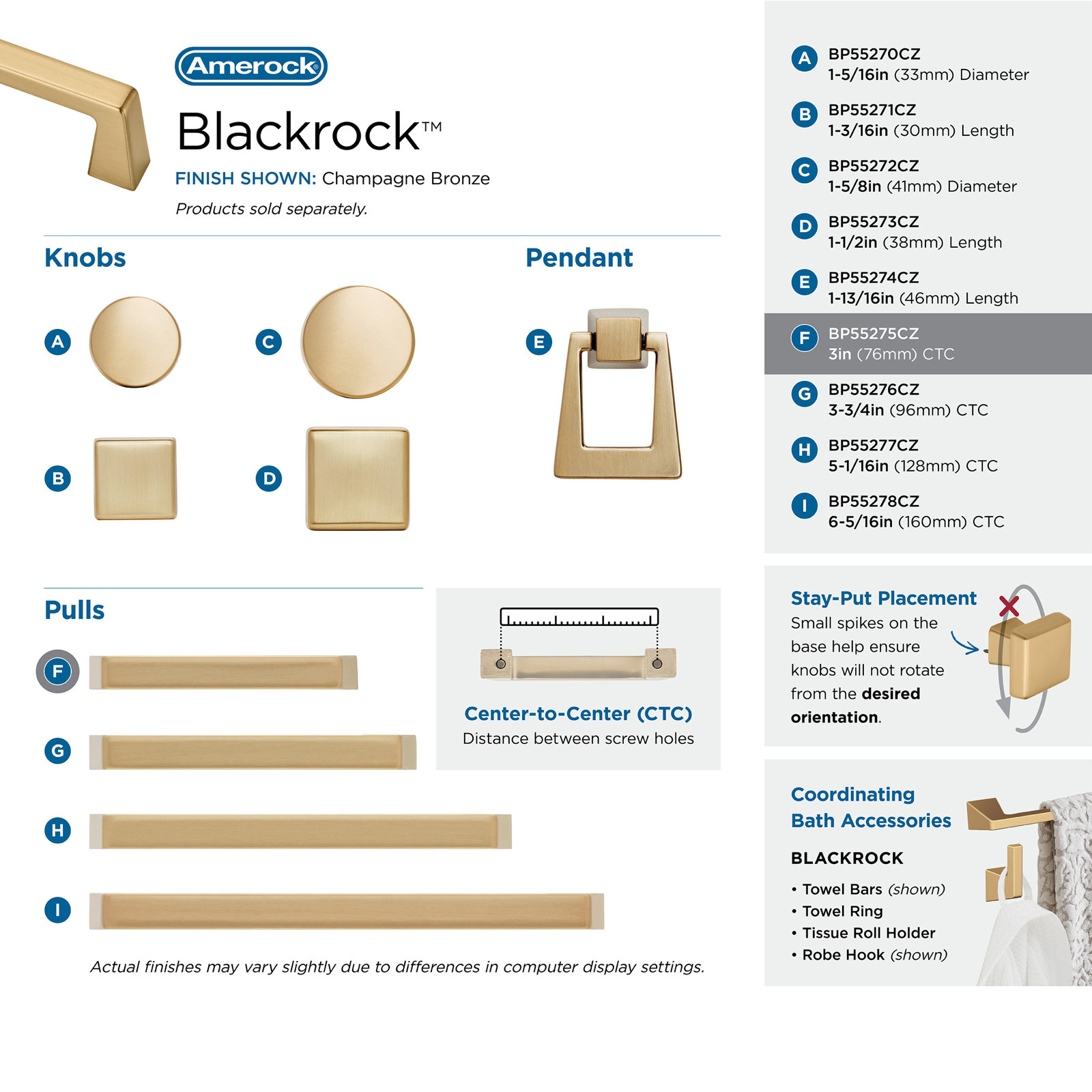 Blackrock Bar Pull, Champagne Bronze, 3"
