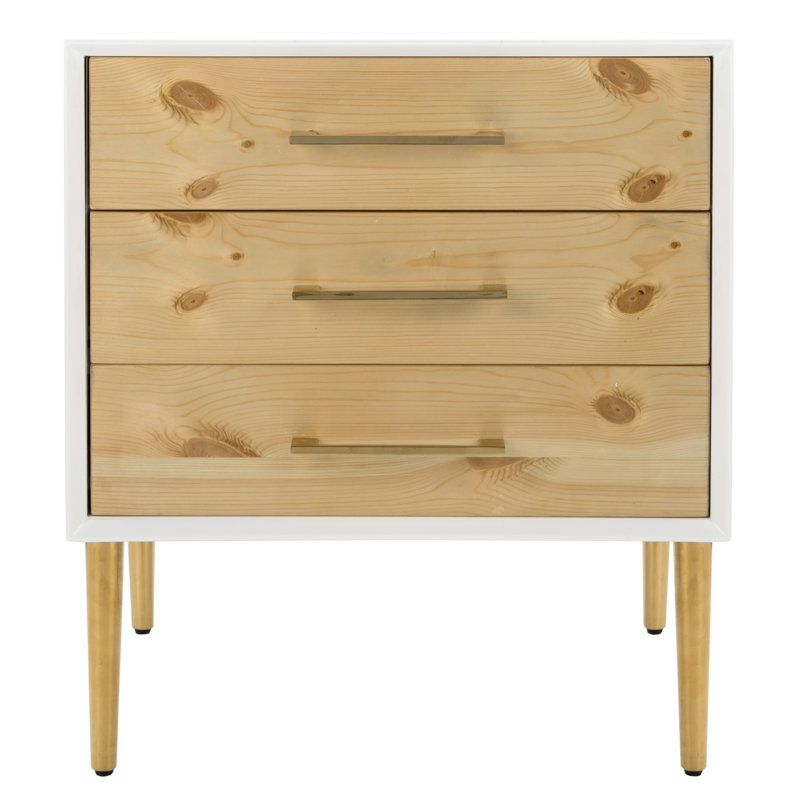 White Rectangular Wood and Metal Side Table with Storage