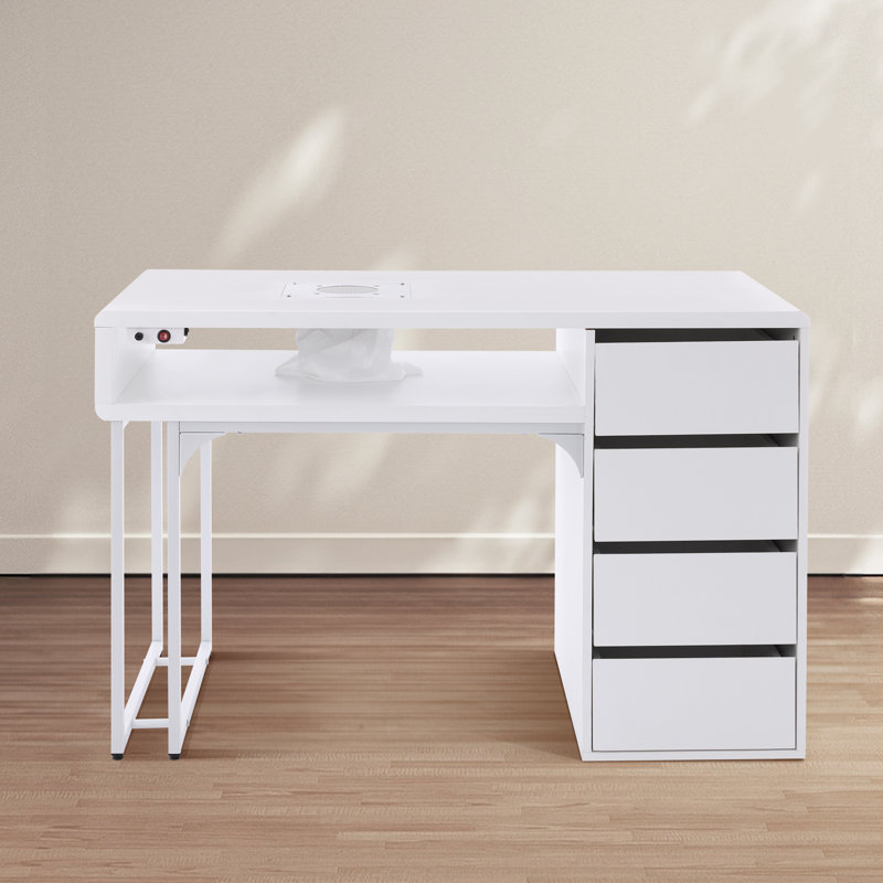 Bureau à clou avec aspirateur, poste de travail de table manucure professionnel avec collecteur de poussière et sac réutilisable
