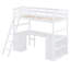 Lit mezzanine simple avec bureau, tiroirs, armoire et tablettes - Lit mezzanine en bois peu encombrant, blanc