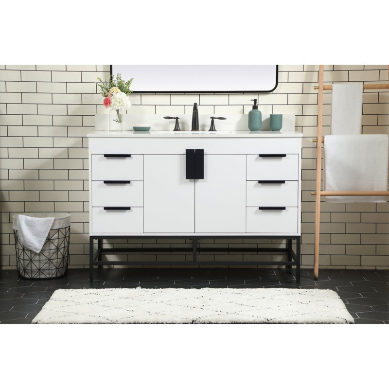 Eugene 48'' Single Bathroom Vanity with Engineered Marble Top, White