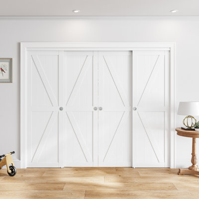 96" x 80" Sliding Closet Doors with Hardware Kit, K-Shape Paneled Manufactured Wood Bypass Closet Doors