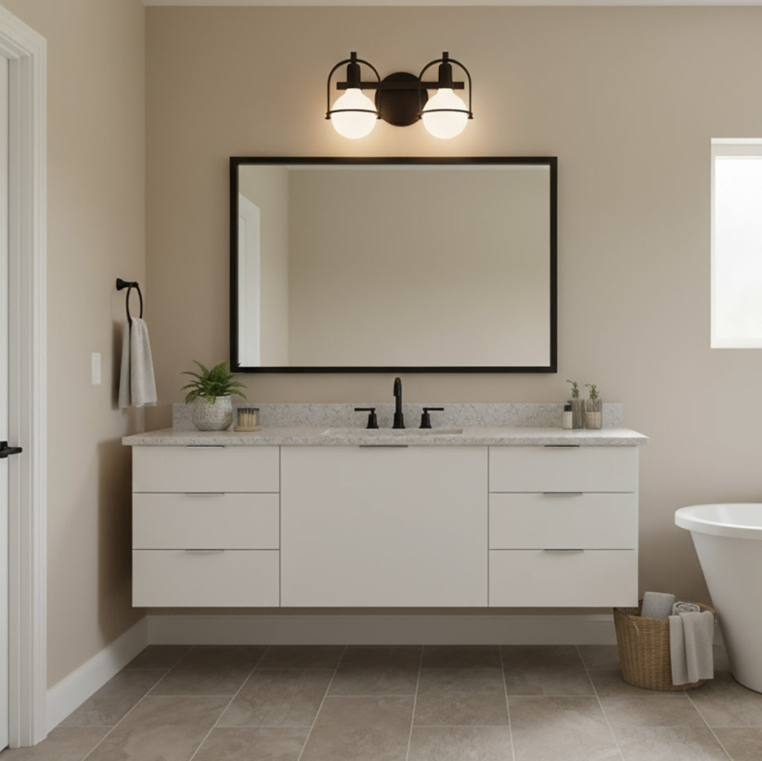 Damiana Vanity Light, Black, 2 Lights, 9" H x 16" W x 7.5" D