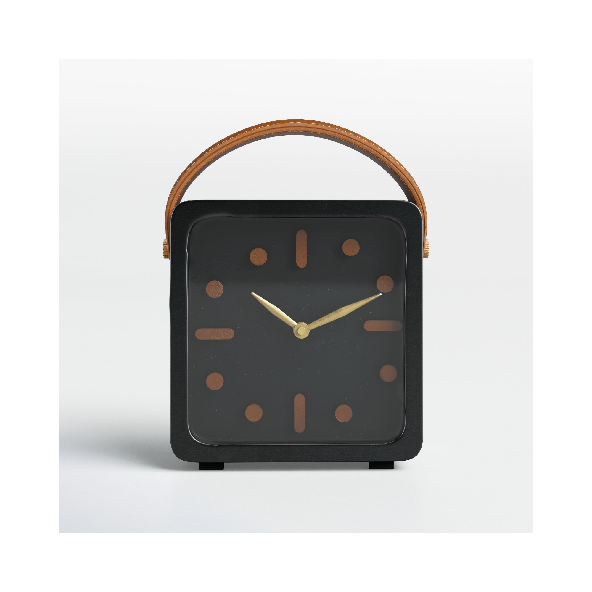 Analog Metal Quartz Tabletop Clock in Black, 8.45" H x 6.85" W x 2.75" D