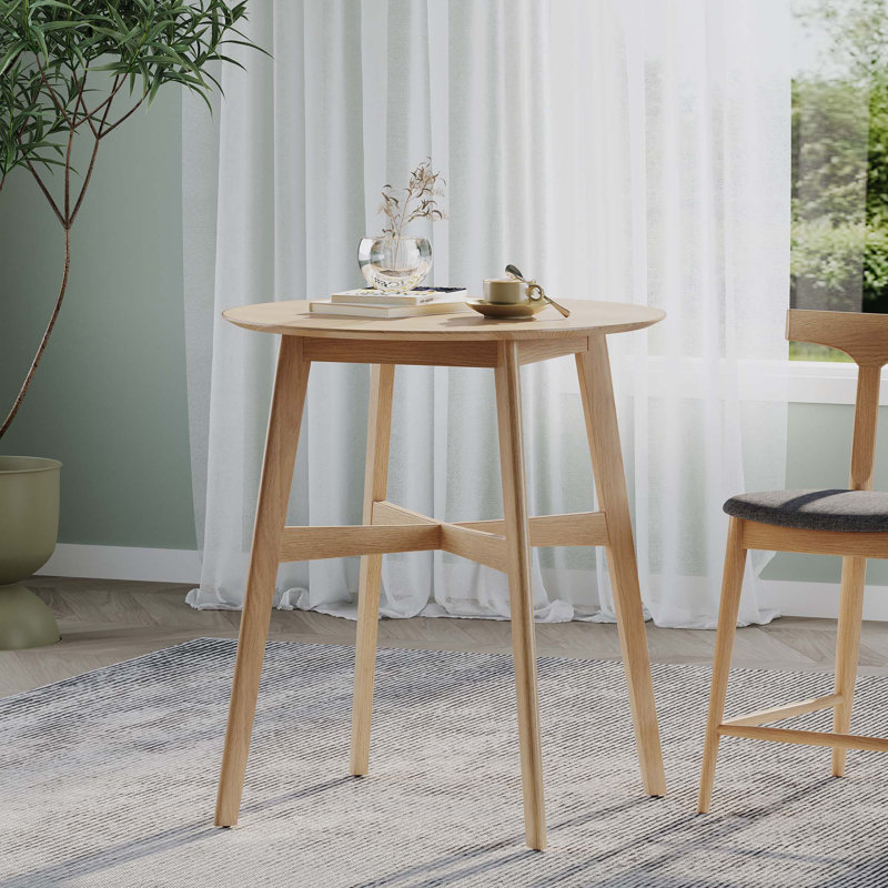 Mid-Century Modern Round Wooden Bar Table – Bar Table with Tapered Legs for Kitchen, Dining Room or Home Bar, Oak