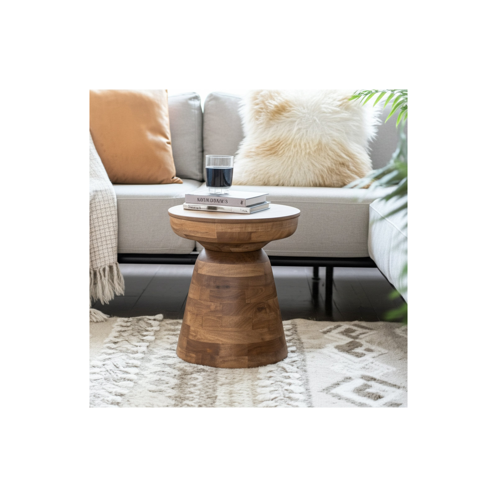 Vanola Drum Wooden Accent Table, Wooden Brown