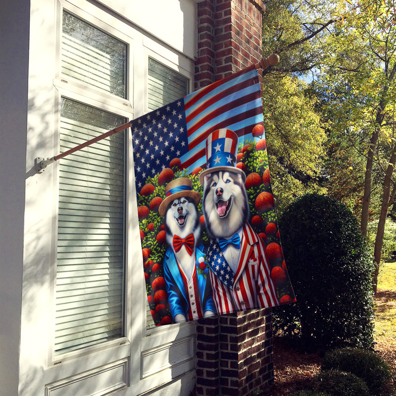 Drapeau «All American House», Étoile bleue / Husky sibérien à rayures rouges