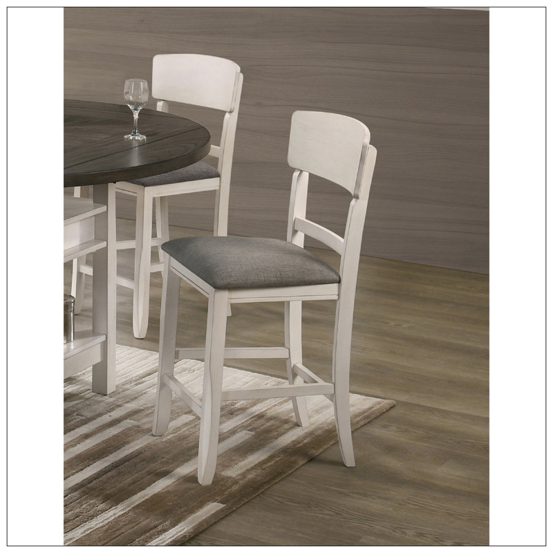 Tabouret de bar rembourré 2 pièces, Blanc / Gris