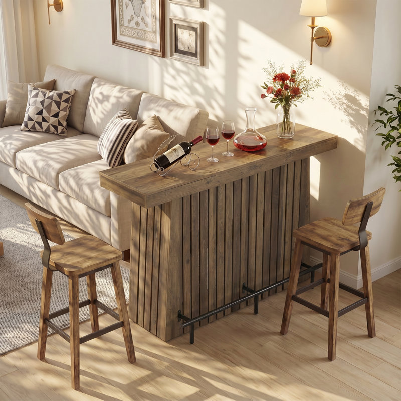 Table de bar avec rangement à 2 niveaux et repose-pieds