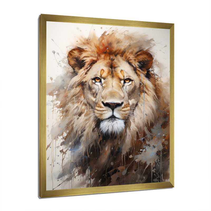 Photographie de portrait de lion - Art mural lion, H 32 po x l 24 po x P 1 po, Cadre doré simple