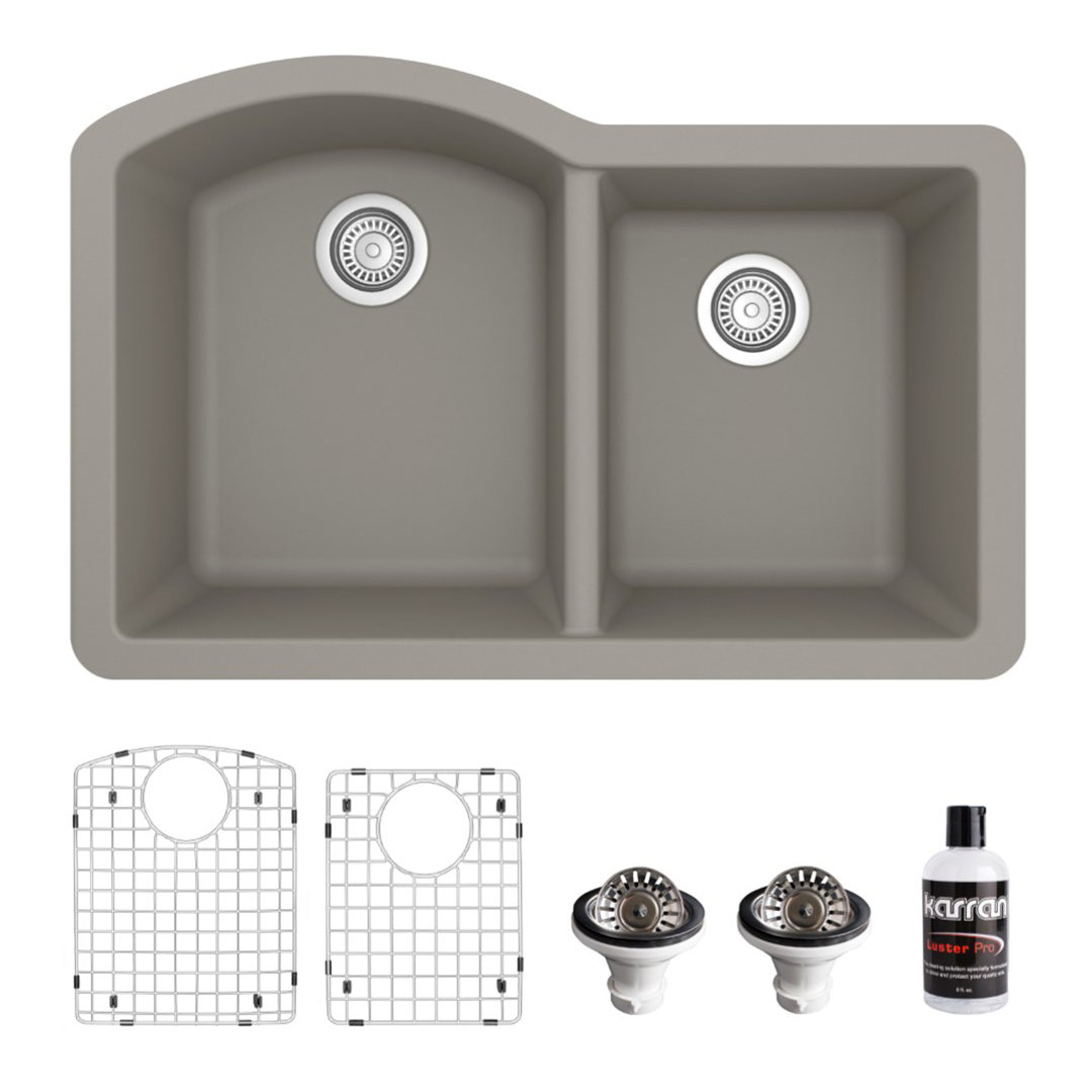 Karran Quartz 32'' X 21'' Double Bowl 60/40 Undermount Kitchen Sink Kit Karran 