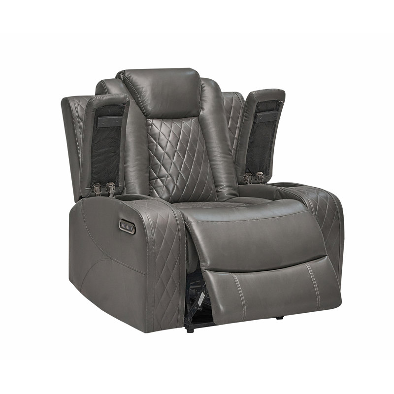 38.6" Wide Transitional Leather Manual Recliner, Gray Faux Leather