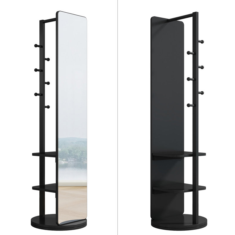 Solid Wood Full Length Mirror With Hanger, Black