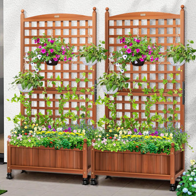 VIVOHOME Wood Planter Raised Bed with Trellis