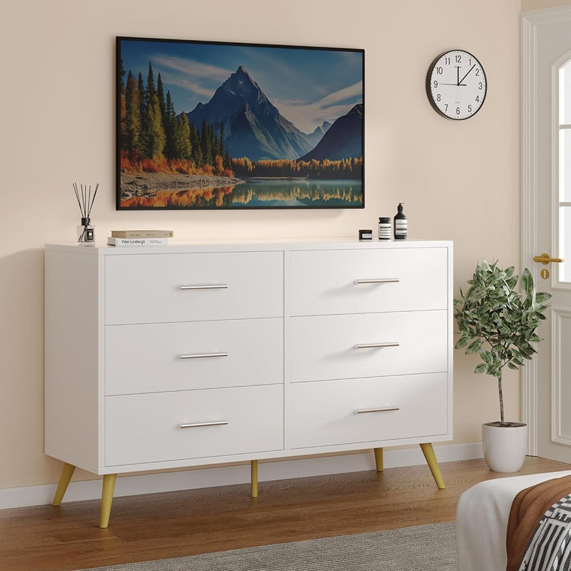 Commode 6 tiroirs, grande commode de rangement avec tiroirs, grande armoire de rangement, commode moderne pour chambre à coucher, salon, véranda, blanc