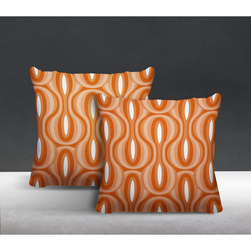 Coussin décoratif intérieur / extérieur Ikat, L 17 po x H 17 po, Orange