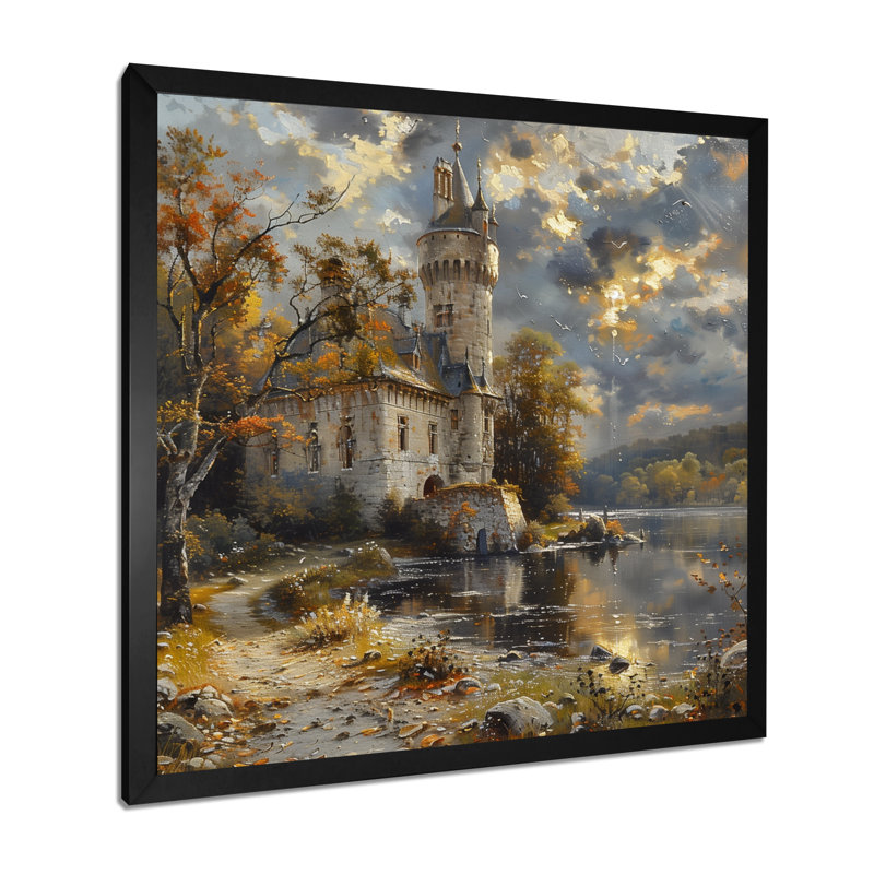 Beige gris tourelle tourelle du château II - art mural châteaux, Cadre photo noir, H 16 po x l 16 po