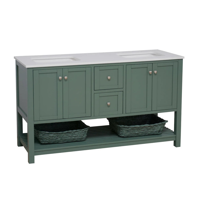 Binne 60'' Double Bathroom Vanity with Top, Sage Green, Engineered White