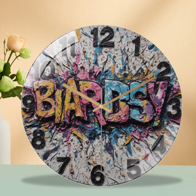 Horloge murale silencieuse en verre trempé de 30 cm, cadran texturé avec inscription « Bardsey », sans tic-tac, fonctionne avec des piles AA (non incluses), décoration artistique pour la maison