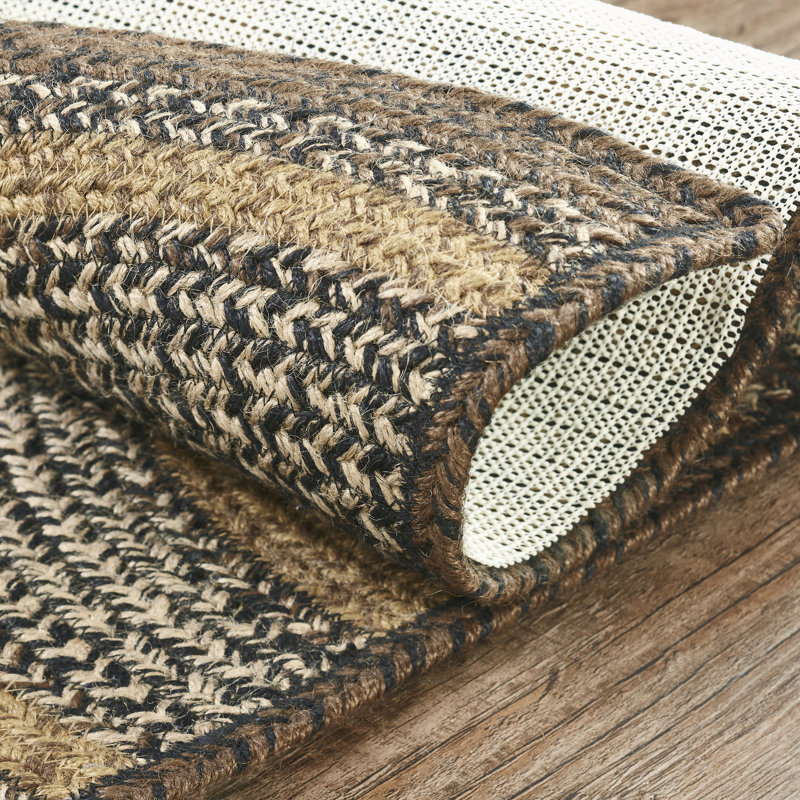 Tapis tressé géométrique Amadea en brun / brun clair / gris, Demi-cercle 1 pi 4 po x 2 pi 9 po