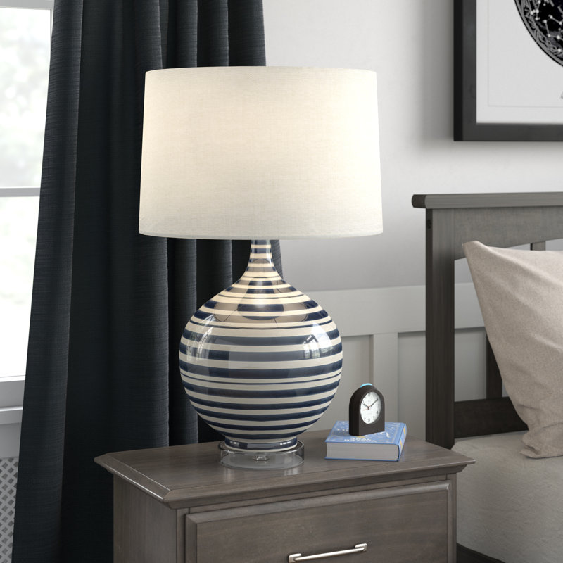 Lampe de table 27" Arvilla, Base bleu marine blanc/abat-jour blanc