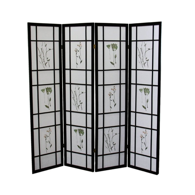 Paravent Shoji à 4 panneaux de 178 cm de hauteur, en bois noir, pliable, avec motif floral., 4, H 70 po x l 60 po x P 10 po