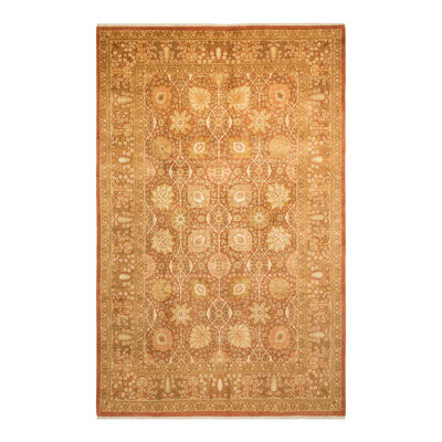 Tapis orange en laine noué à la main de conception unique 6 pi 1 po x 9 pi 5 po Keenan