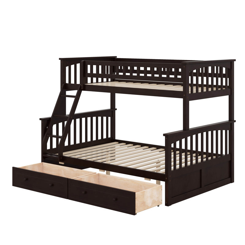Twin Over Full Bunk Bed With Drawers, Espresso