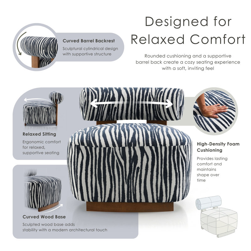 Tilton Zebra-Stripe Chenille Accent Chair, Blue