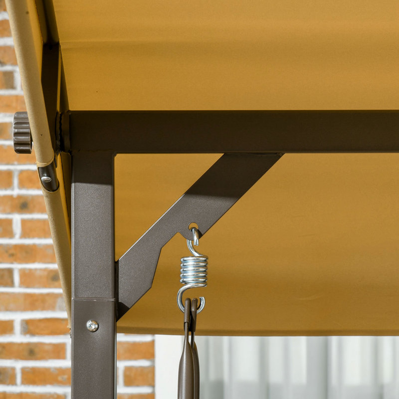 Balançoire d'extérieur 3 avec auvent et auvent réglable à 3 coussins de patio ergonomiques, de couleur kaki - convient au jardin, au bord de la piscine, dans la cour arrière, d'une hauteur de 70 po