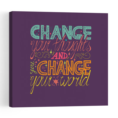 Inspirational Change Quote Colorful Playful Vibrant Landscape Nature Wall Art Print 1 Piece Wrapped Canvas Wall Art