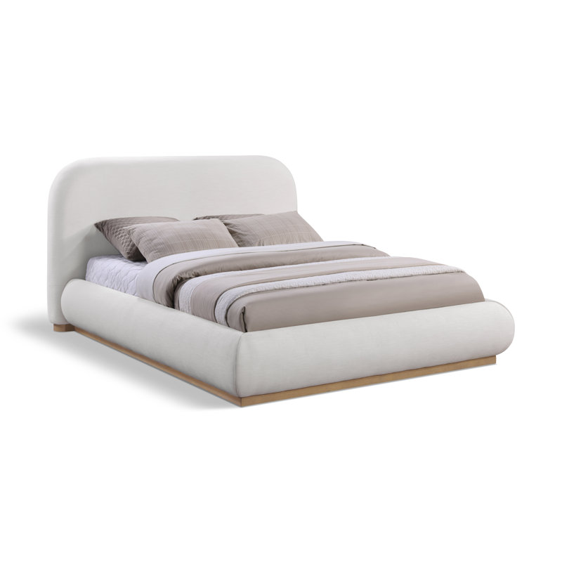 Hylia Upholstered Panel Bed, Full / Double, Cream Linen Textured Fabric / Stained Natural