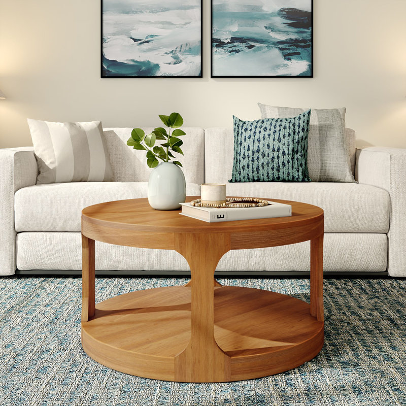 Forma Round 34" Coffee Table with Shelf, Pecan