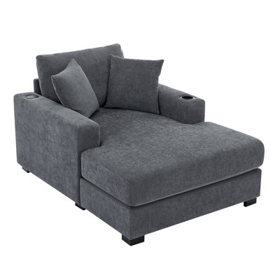 Weylin Oversized Indoor Chaise Lounge With Chenille Fabric And Built-In Charging Stations by NFusion