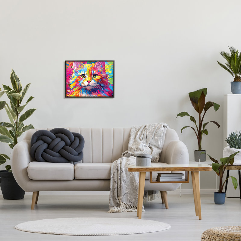 " Vivid Cat Painting " Print, Midnight Black Framed Giclee, 16" H x 20" W x 1.5" D