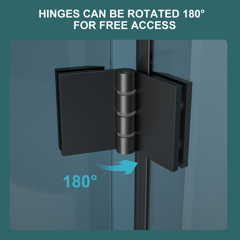 Matte Black Frameless Pivoting Shower Door with Tempered Glass