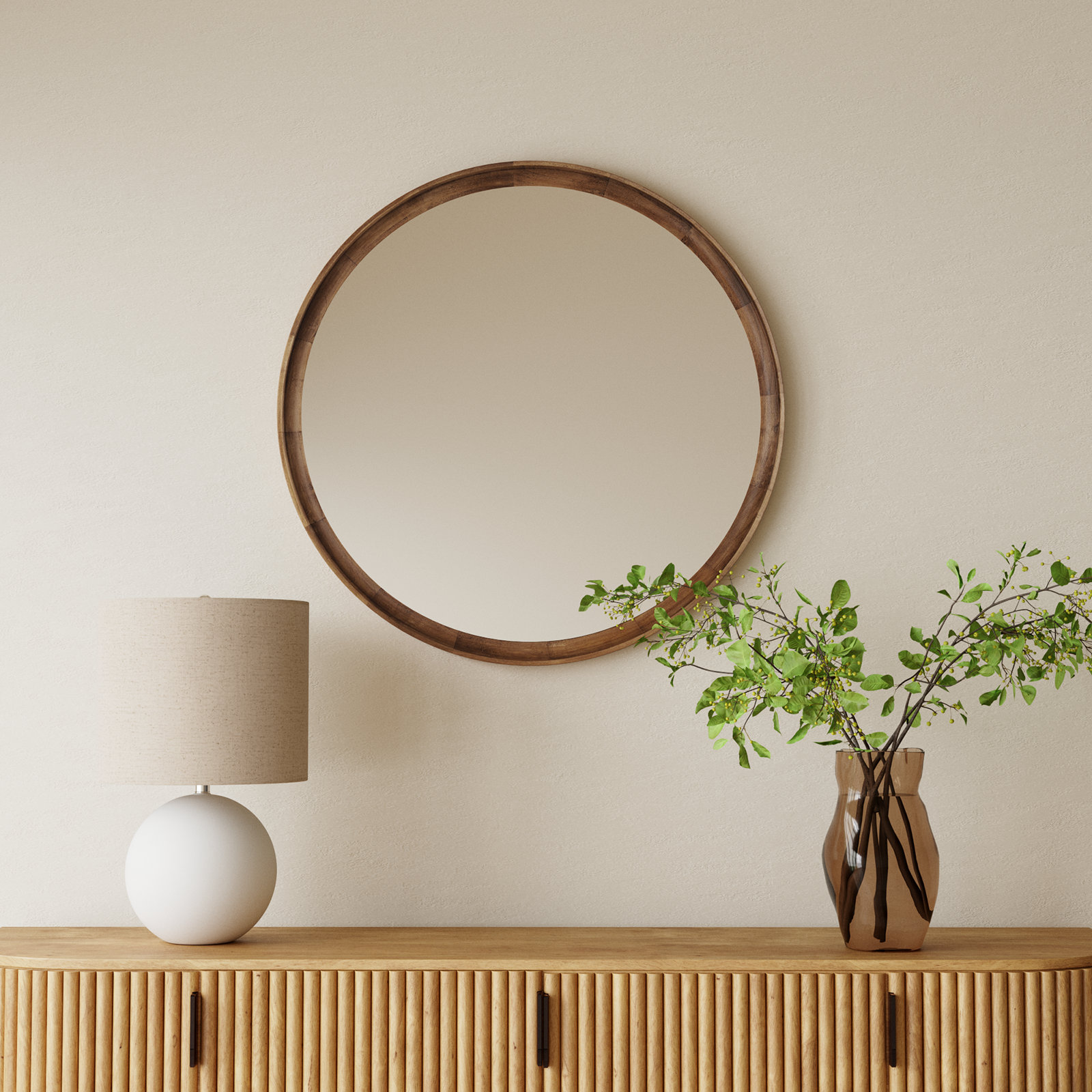 Zoie Wood Mirror, 30" x 30", Rustic Brown