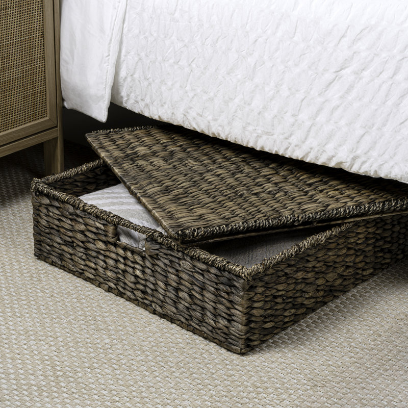 Holden 30'' Classic Costal Hand-Woven Hyacinth Wicker Under Bed Storage Basket with Lid, Brown