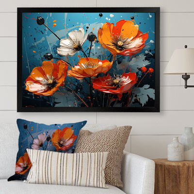 Bouquet de coquelicots orange et bleu I - coquelicots, art mural