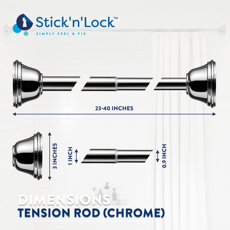 Stick N Lock Stainless Steel Adjustable 40" Tension Shower Curtain Rod